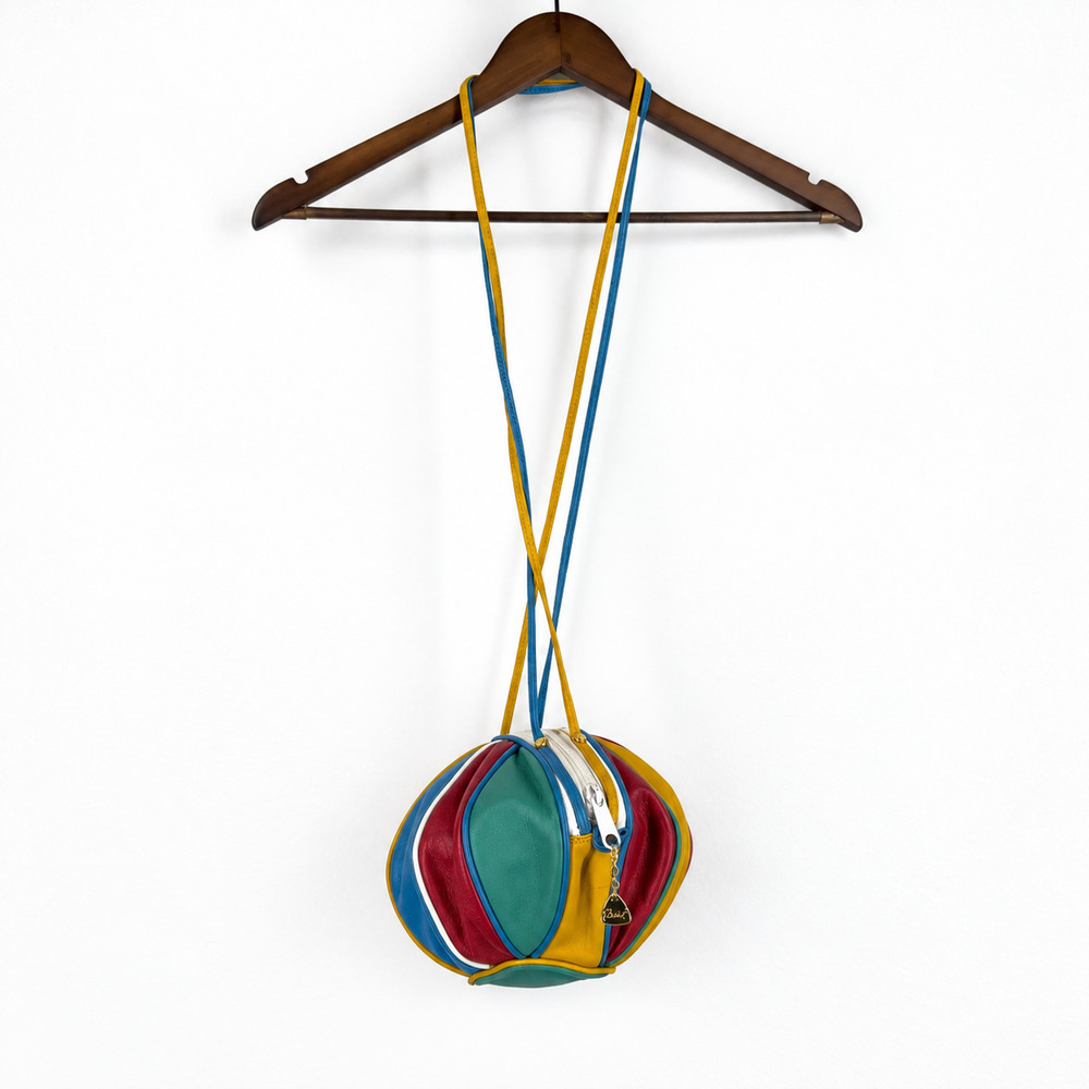 Vintage 1980's Brio Rainbow Leather Balloon Ball Shoulder Bag Retro Chic